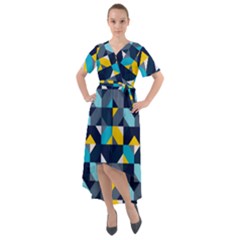 Geometric Hypnotic Shapes Front Wrap High Low Dress by tmsartbazaar