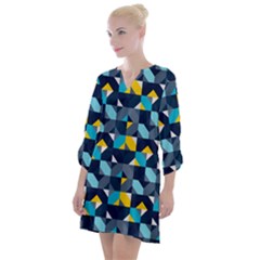 Geometric Hypnotic Shapes Open Neck Shift Dress by tmsartbazaar