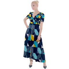 Geometric Hypnotic Shapes Button Up Short Sleeve Maxi Dress by tmsartbazaar