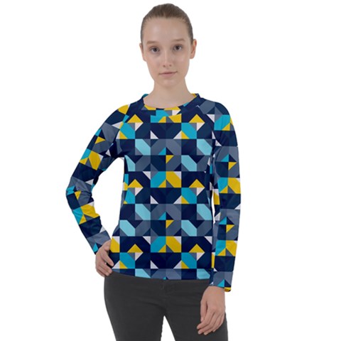 Geometric Hypnotic Shapes Women s Long Sleeve Raglan Tee by tmsartbazaar