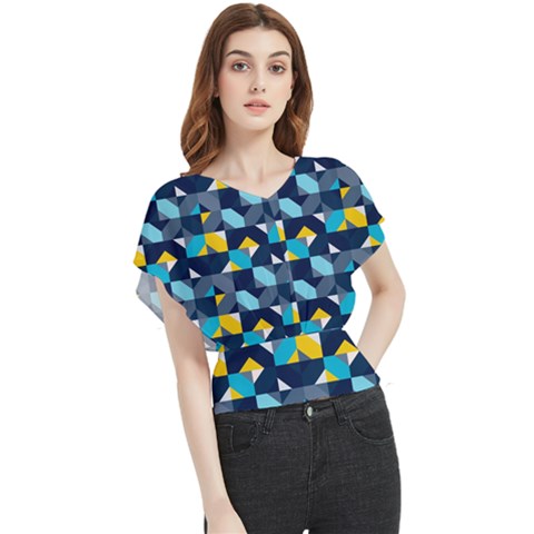 Geometric Hypnotic Shapes Butterfly Chiffon Blouse by tmsartbazaar