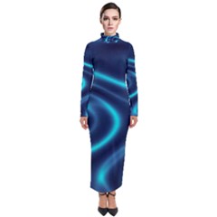 Blue Wavy Turtleneck Maxi Dress