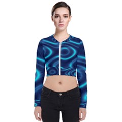 Blue Wavy Long Sleeve Zip Up Bomber Jacket by Sabelacarlos