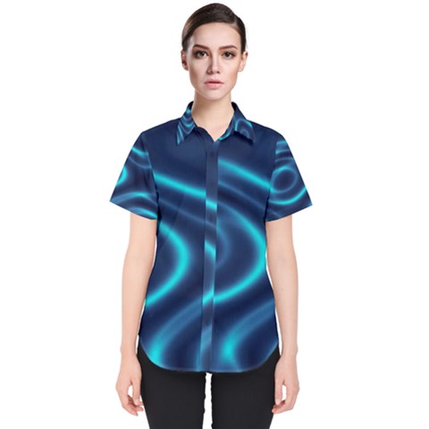 Blue Wavy Women s Short Sleeve Shirt by Sabelacarlos