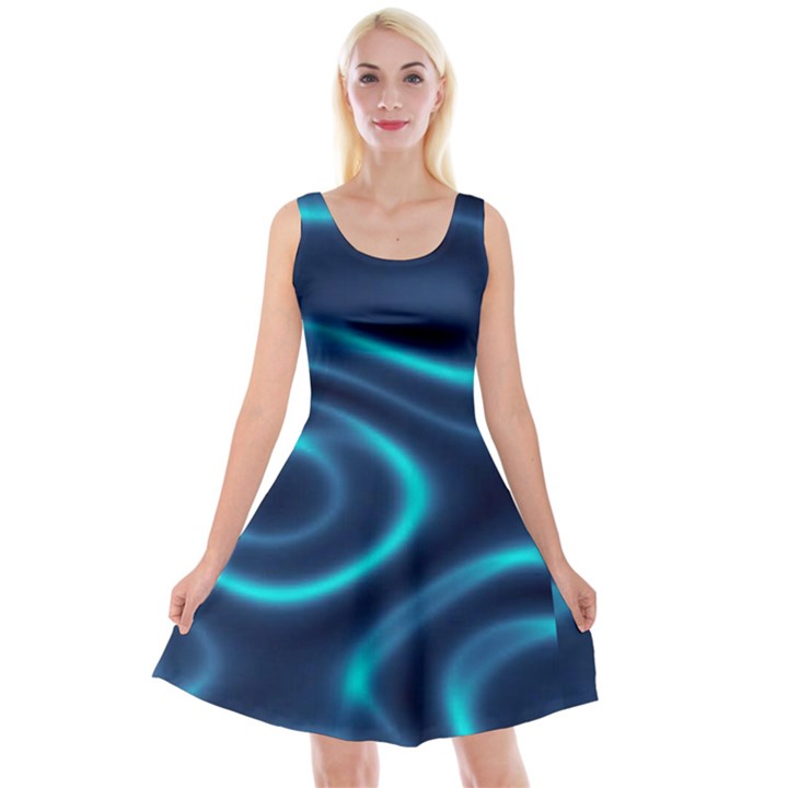 Blue Wavy Reversible Velvet Sleeveless Dress