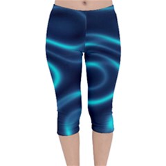 Blue Wavy Velvet Capri Leggings  by Sabelacarlos