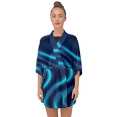 Blue Wavy Half Sleeve Chiffon Kimono by Sabelacarlos