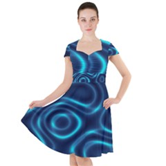 Blue Wavy Cap Sleeve Midi Dress by Sabelacarlos