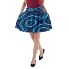 Blue Wavy A-line Pocket Skirt