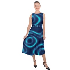 Blue Wavy Midi Tie-back Chiffon Dress by Sabelacarlos