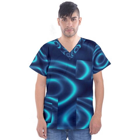 Blue Wavy Men s V-neck Scrub Top by Sabelacarlos