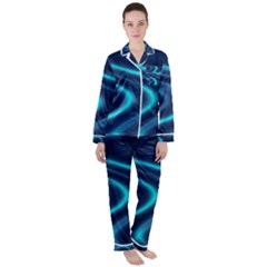 Blue Wavy Satin Long Sleeve Pyjamas Set