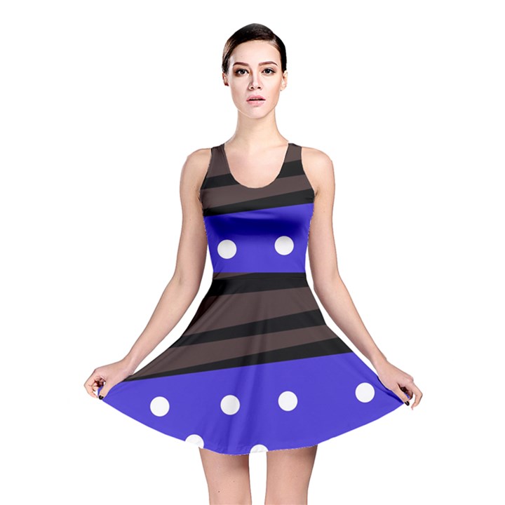 Mixed-lines-dots Black-bg Reversible Skater Dress