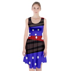 Mixed-lines-dots Black-bg Racerback Midi Dress by Casemiro