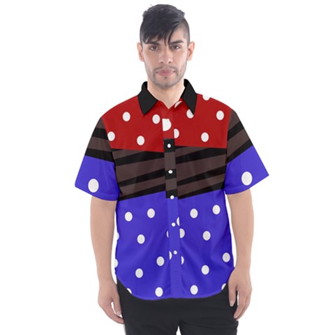 Mixed-lines-dots Black-bg Men s Short Sleeve Shirt by Casemiro