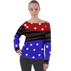 Mixed-lines-dots Black-bg Off Shoulder Long Sleeve Velour Top