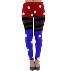 Mixed-lines-dots Black-bg Lightweight Velour Leggings by Casemiro