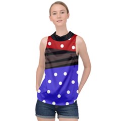 Mixed-lines-dots Black-bg High Neck Satin Top by Casemiro