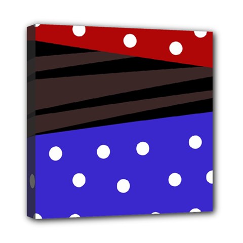 Mixed Polka Dots And Lines Pattern, Blue, Red, Brown Mini Canvas 8  X 8  (stretched) by Casemiro