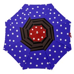 Mixed Polka Dots And Lines Pattern, Blue, Red, Brown Straight Umbrellas by Casemiro