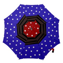 Mixed Polka Dots And Lines Pattern, Blue, Red, Brown Hook Handle Umbrellas (medium) by Casemiro