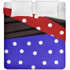 Mixed Polka Dots And Lines Pattern, Blue, Red, Brown Duvet Cover Double Side (king Size) by Casemiro