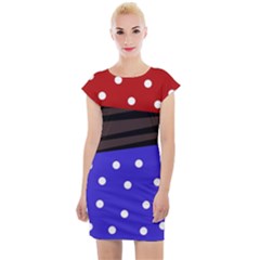 Mixed Polka Dots And Lines Pattern, Blue, Red, Brown Cap Sleeve Bodycon Dress by Casemiro