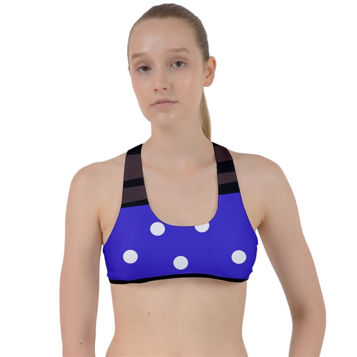 Mixed polka dots and lines pattern, blue, red, brown Criss Cross Racerback Sports Bra