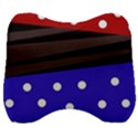 Mixed polka dots and lines pattern, blue, red, brown Velour Head Support Cushion View1