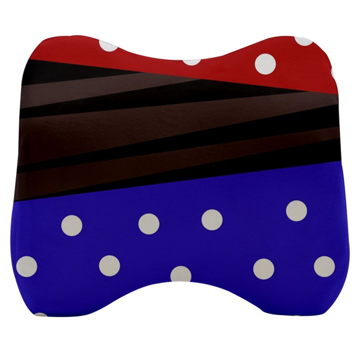 Mixed polka dots and lines pattern, blue, red, brown Velour Head Support Cushion