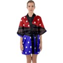 Mixed polka dots and lines pattern, blue, red, brown Half Sleeve Satin Kimono  View1