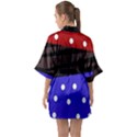 Mixed polka dots and lines pattern, blue, red, brown Half Sleeve Satin Kimono  View2