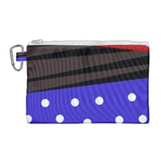 Mixed Polka Dots And Lines Pattern, Blue, Red, Brown Canvas Cosmetic Bag (large) by Casemiro