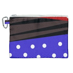 Mixed Polka Dots And Lines Pattern, Blue, Red, Brown Canvas Cosmetic Bag (xl)