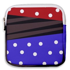 Mixed Polka Dots And Lines Pattern, Blue, Red, Brown Mini Square Pouch by Casemiro