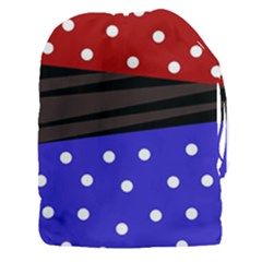 Mixed Polka Dots And Lines Pattern, Blue, Red, Brown Drawstring Pouch (3xl) by Casemiro