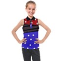 Mixed polka dots and lines pattern, blue, red, brown Kids  Sleeveless Polo Tee View1