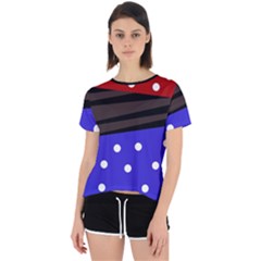 Mixed Polka Dots And Lines Pattern, Blue, Red, Brown Open Back Sport Tee by Casemiro