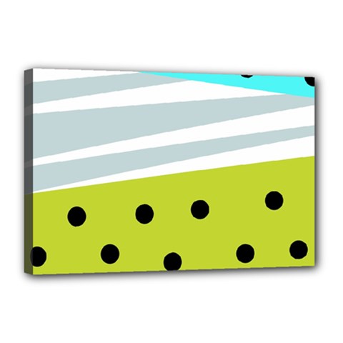 Mixed Polka Dots And Lines Pattern, Blue, Yellow, Silver, White Colors Canvas 18  X 12  (stretched) by Casemiro