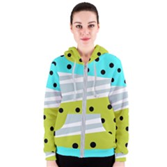 Mixed Polka Dots And Lines Pattern, Blue, Yellow, Silver, White Colors Women s Zipper Hoodie by Casemiro