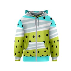 Mixed Polka Dots And Lines Pattern, Blue, Yellow, Silver, White Colors Kids  Zipper Hoodie by Casemiro