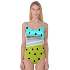 Mixed Polka Dots And Lines Pattern, Blue, Yellow, Silver, White Colors Camisole Leotard  by Casemiro