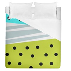 Mixed Polka Dots And Lines Pattern, Blue, Yellow, Silver, White Colors Duvet Cover (queen Size) by Casemiro