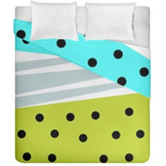 Mixed Polka Dots And Lines Pattern, Blue, Yellow, Silver, White Colors Duvet Cover Double Side (california King Size) by Casemiro