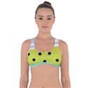 Mixed polka dots and lines pattern, blue, yellow, silver, white colors Got No Strings Sports Bra View1