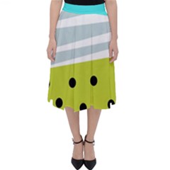 Mixed Polka Dots And Lines Pattern, Blue, Yellow, Silver, White Colors Classic Midi Skirt by Casemiro