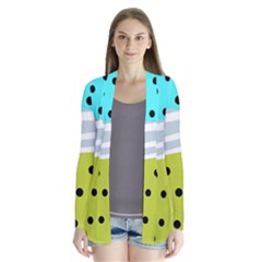 Mixed Polka Dots And Lines Pattern, Blue, Yellow, Silver, White Colors Drape Collar Cardigan by Casemiro