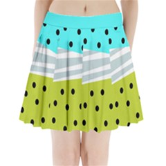 Mixed Polka Dots And Lines Pattern, Blue, Yellow, Silver, White Colors Pleated Mini Skirt by Casemiro