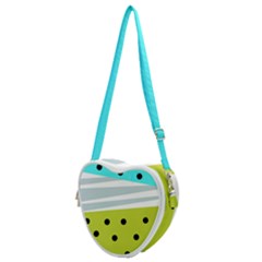 Mixed Polka Dots And Lines Pattern, Blue, Yellow, Silver, White Colors Heart Shoulder Bag by Casemiro