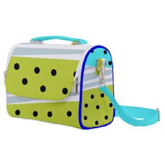 Mixed Polka Dots And Lines Pattern, Blue, Yellow, Silver, White Colors Satchel Shoulder Bag by Casemiro